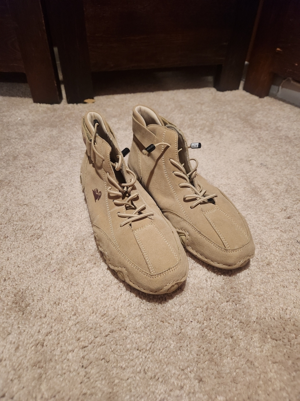 Beige Suede Combat-Style Ankle Boots
